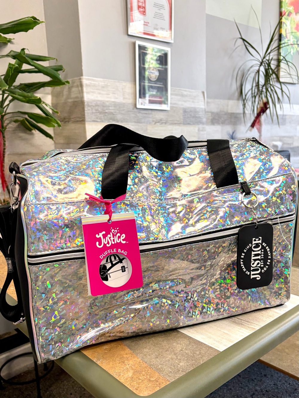 Justice Holographic Iridescent Travel Duffle Bag - Silver
